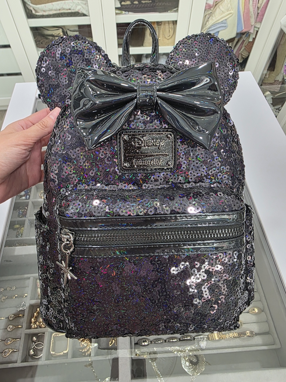 NWT Loungefly Iridescent Black Sequin Backpack - Includes Matching Ears FREE